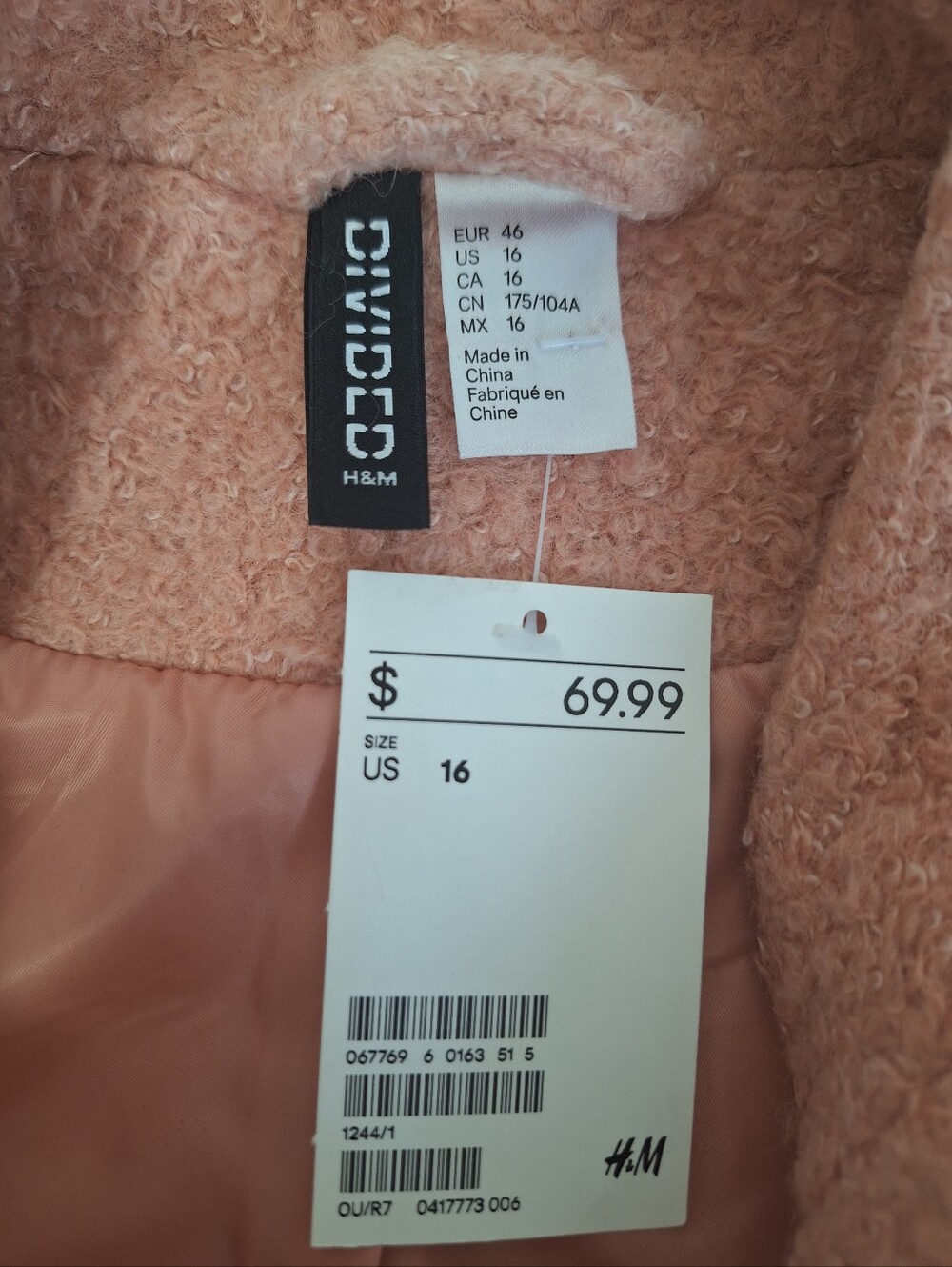 NWT H&M Dusty Pink Teddy Bouclé Jacket - Picture 6 of 8